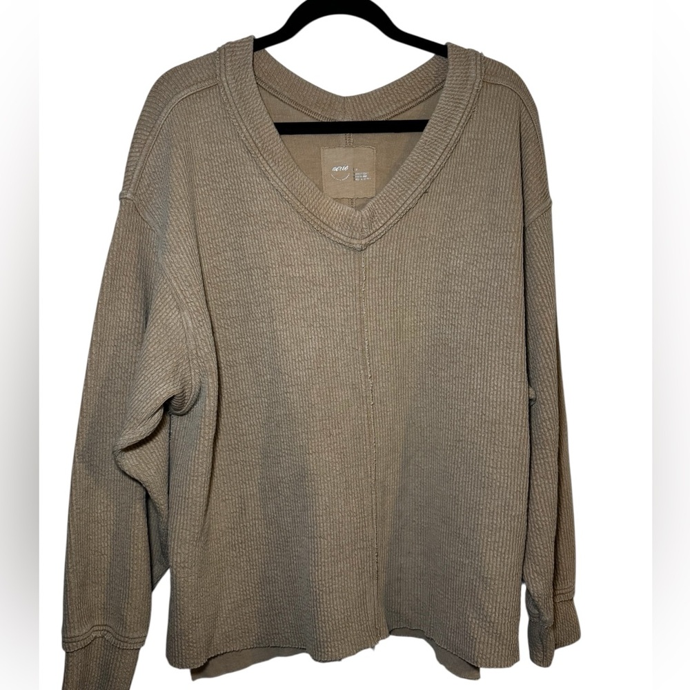 Women's Aerie V-Neck textured oversized Sweater - Taupe